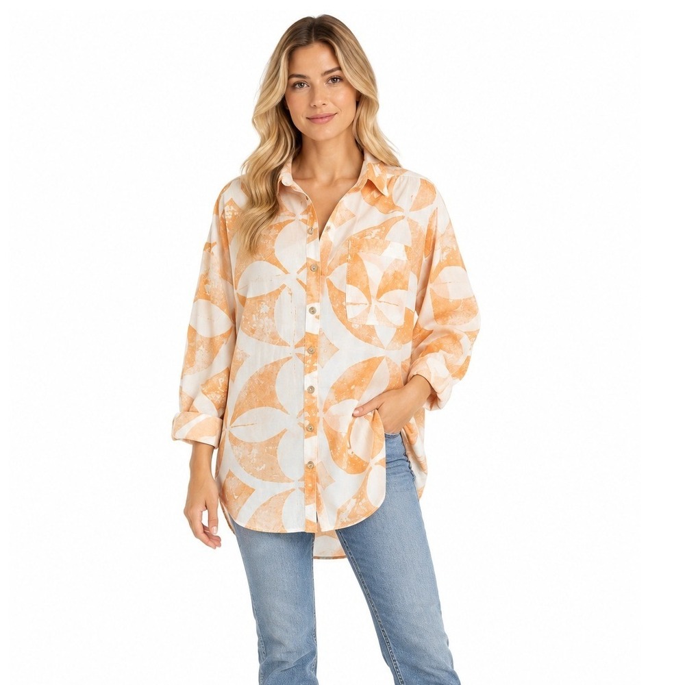 Pilcro Anthropologie Women's Oversized Fit Airy Collared Button Down Shirt Sz XS